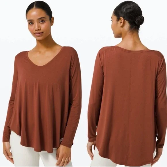 lululemon athletica Up For Down Time Long Sleeve Top size 8 Terracotta - Picture 1 of 5